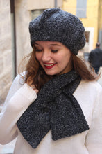 Load image into Gallery viewer, Wool fabric beret hat. Charcoal gray textured fabric hat.