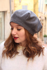 Gray beret hat, Soft and slouchy beret hat made with woolen blend fabric,