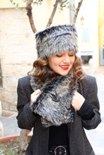 Load image into Gallery viewer, Winter fur hat, two tone black and gray russian fake fur hat,