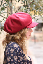 Load image into Gallery viewer, Burgundy slouchy cap. Womens fabric oversized cap. French beret with visor. Unique trendy hat for women. Stylish fabric hat. Casual hat.