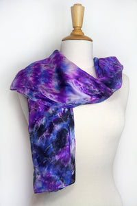 Hand painted purple silk scarf. Luxurious violet tones hand painted on pure silk.
