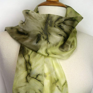 Hand painted khaki green silk scarf. Army green abstract floral silk scarf. Dark green silk foulard. .